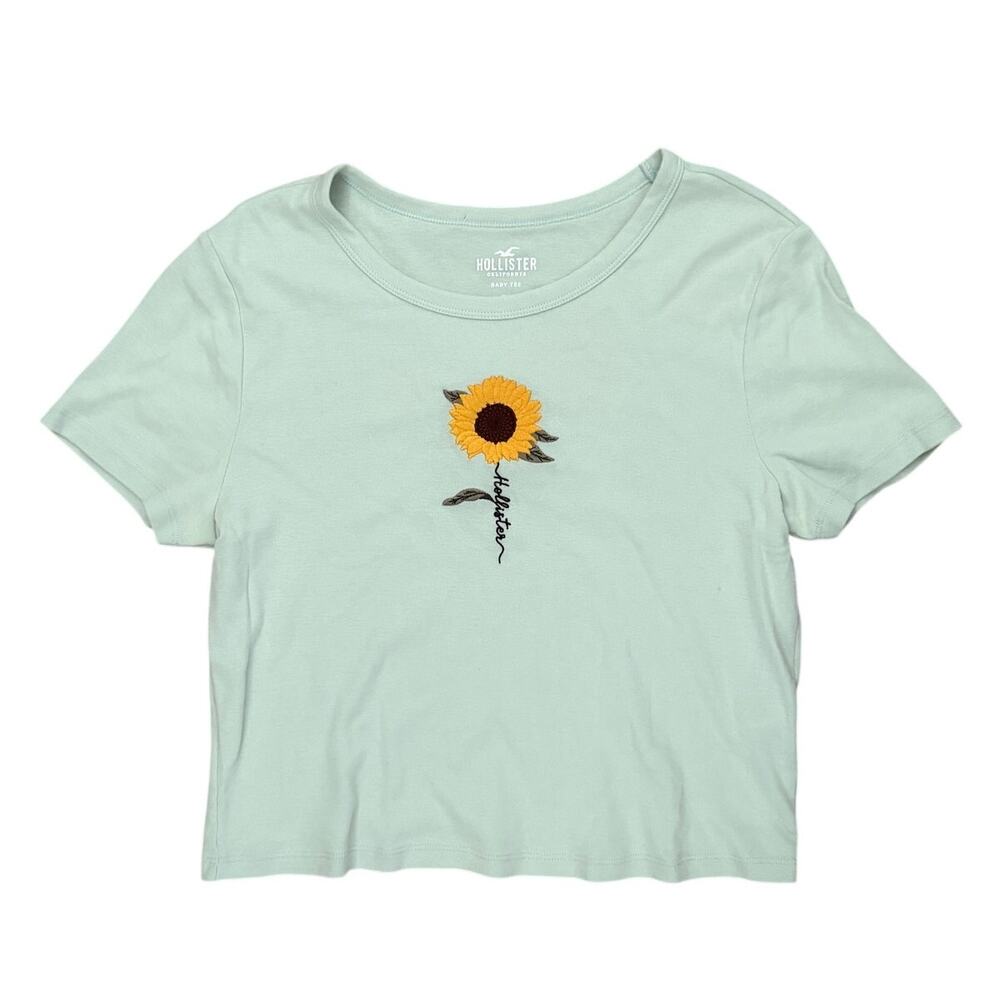 Hollister Mint Green Sunflower Embroidered Baby Tee Size M